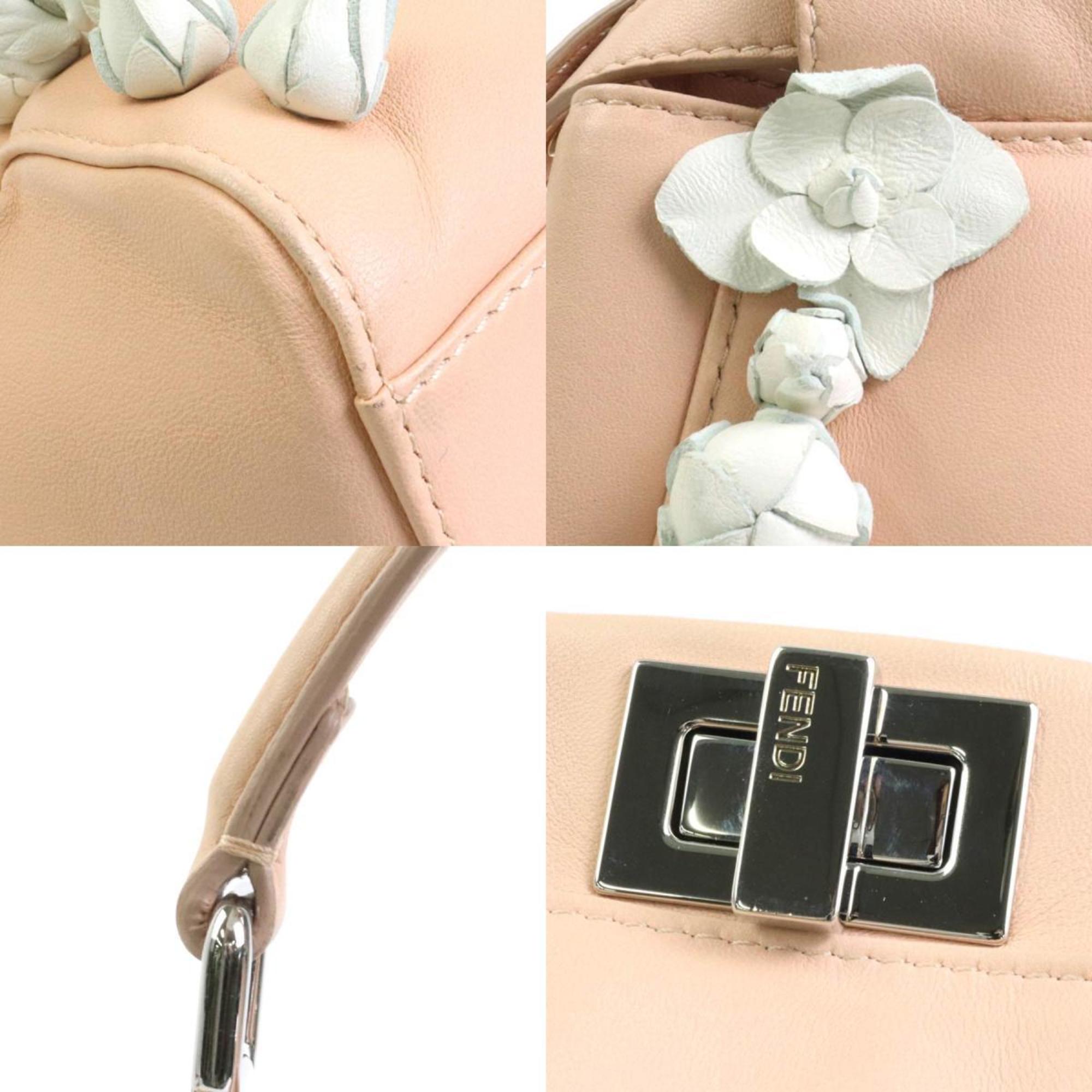 Fendi FENDI Handbag Crossbody Shoulder Bag Mini Peekaboo Leather Pink Beige/White Silver Women's