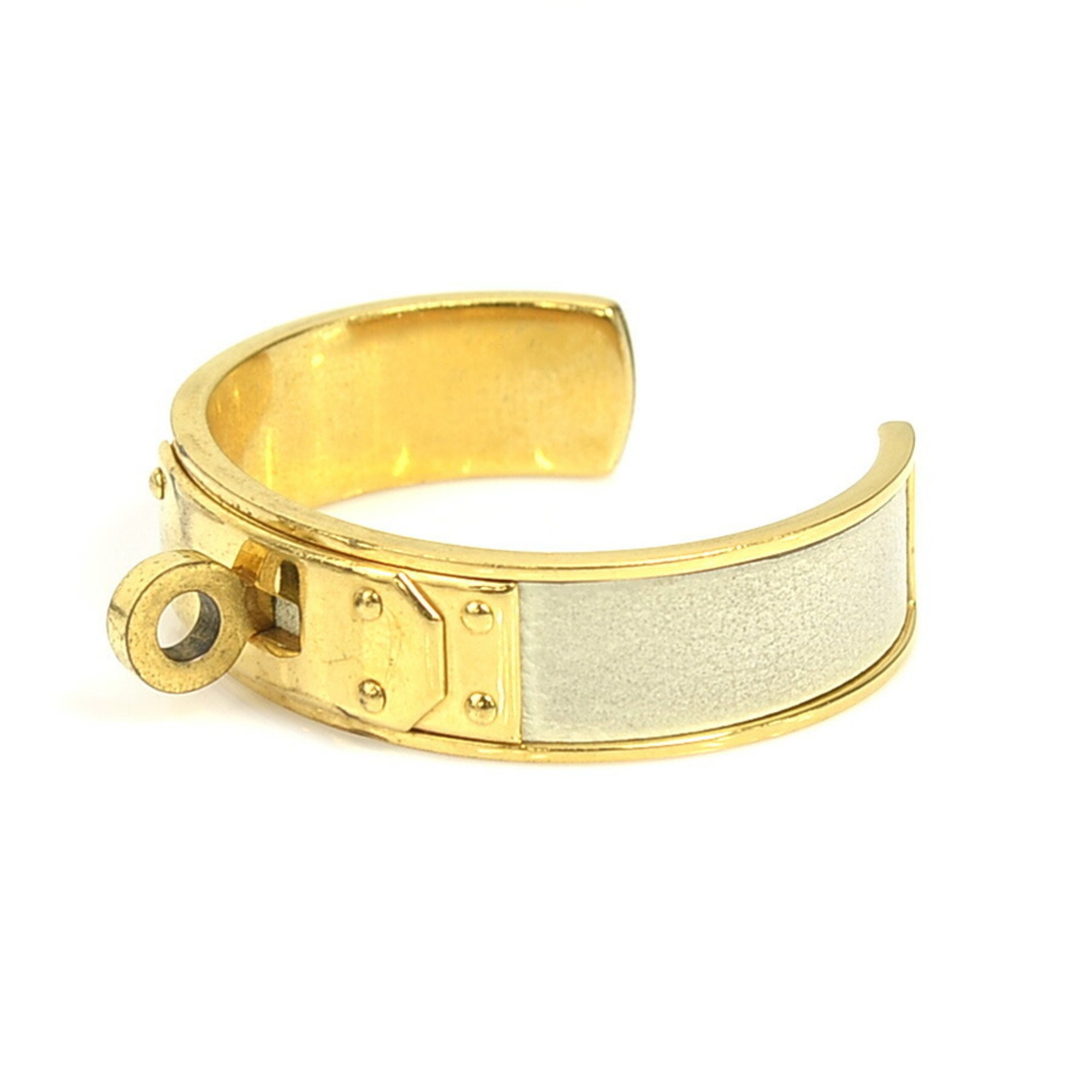 Hermes HERMES Bracelet Kelly Bangle Metal/Leather Gold/Off-White Unisex