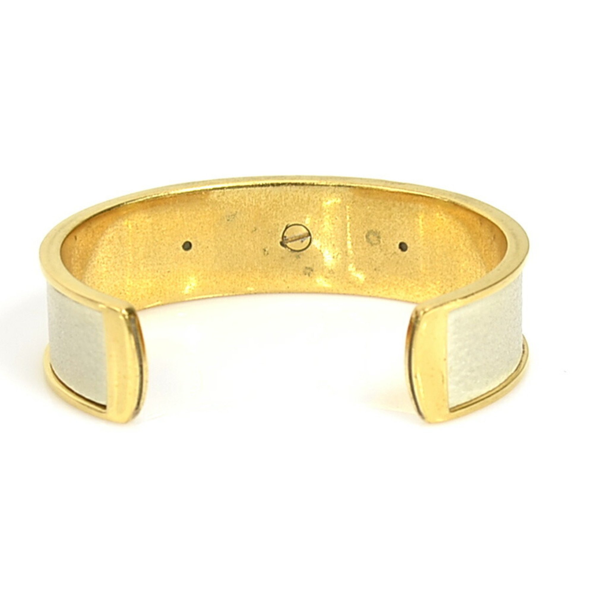 Hermes HERMES Bracelet Kelly Bangle Metal/Leather Gold/Off-White Unisex