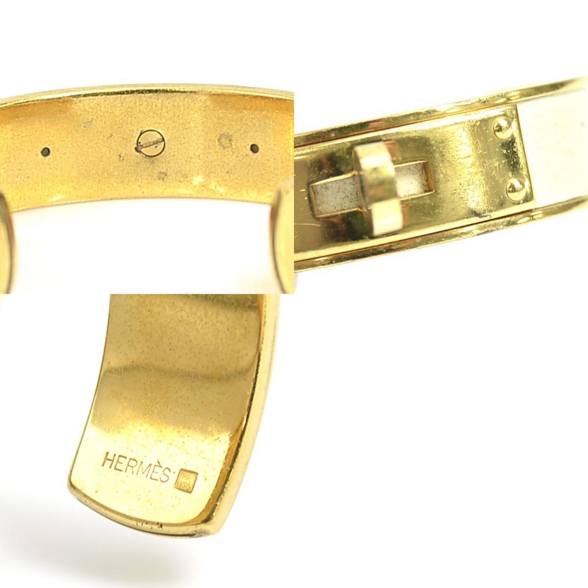 Hermes HERMES Bracelet Kelly Bangle Metal/Leather Gold/Off-White Unisex