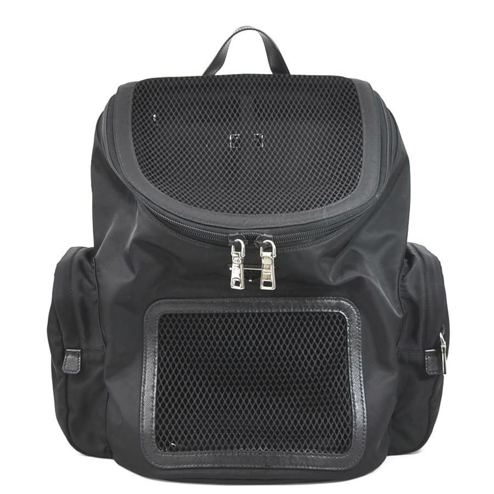 Black Re-nylon And Saffiano Leather Pet Bag