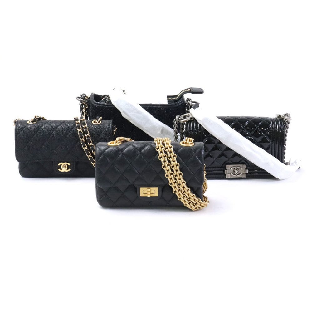 Chanel Chanel Diagonal Shoulder Bag Trunk Mini 4 Piece Set Success Story  Leather Black Women's Auction