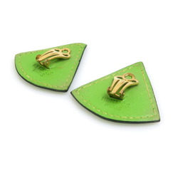Hermes HERMES Earrings Triangle Leather/Metal Green/Gold Women's