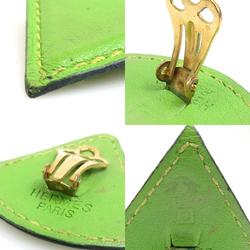 Hermes HERMES Earrings Triangle Leather/Metal Green/Gold Women's