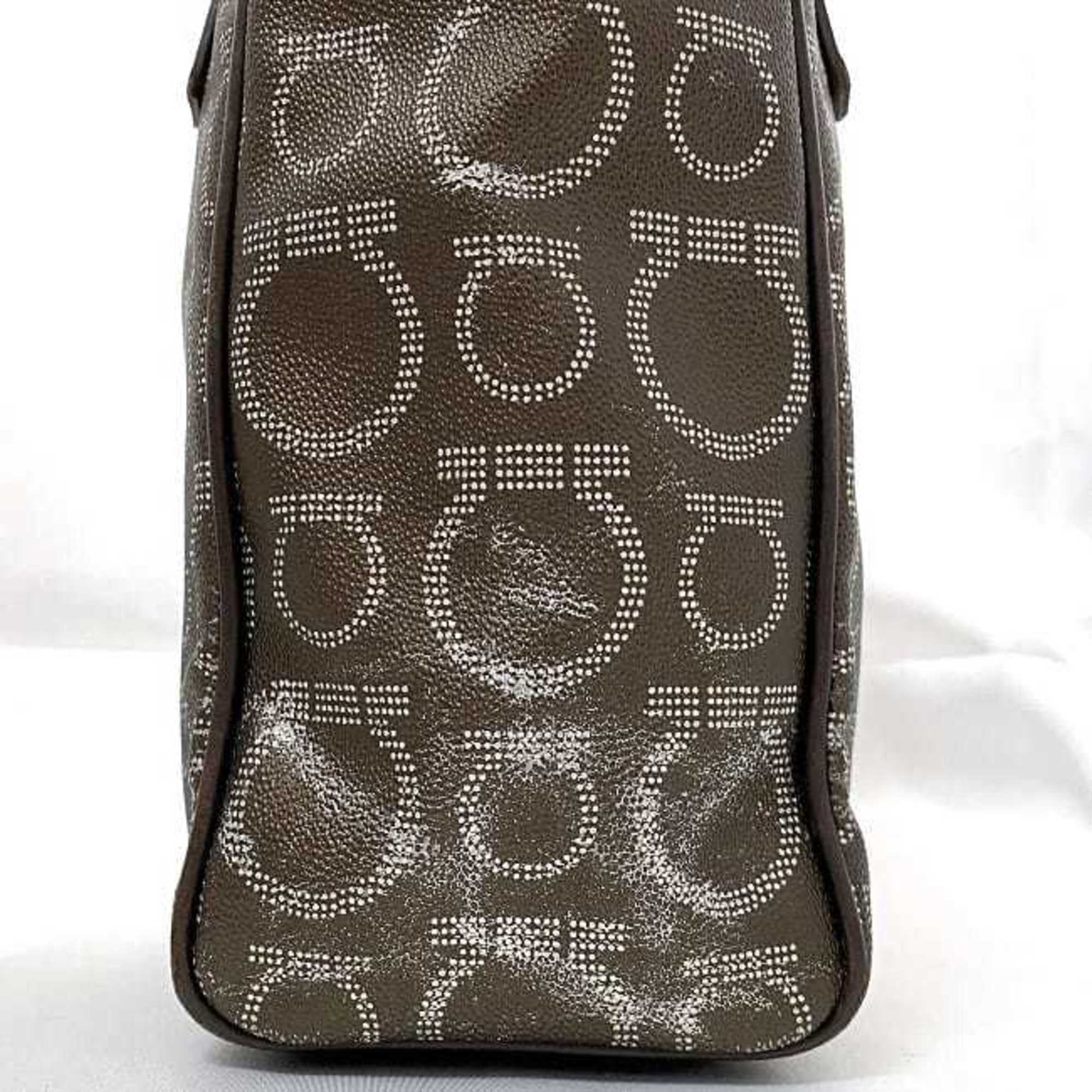 Salvatore Ferragamo Tote Bag Metallic Brown Silver Gancini AU-21 PVC Leather Ladies