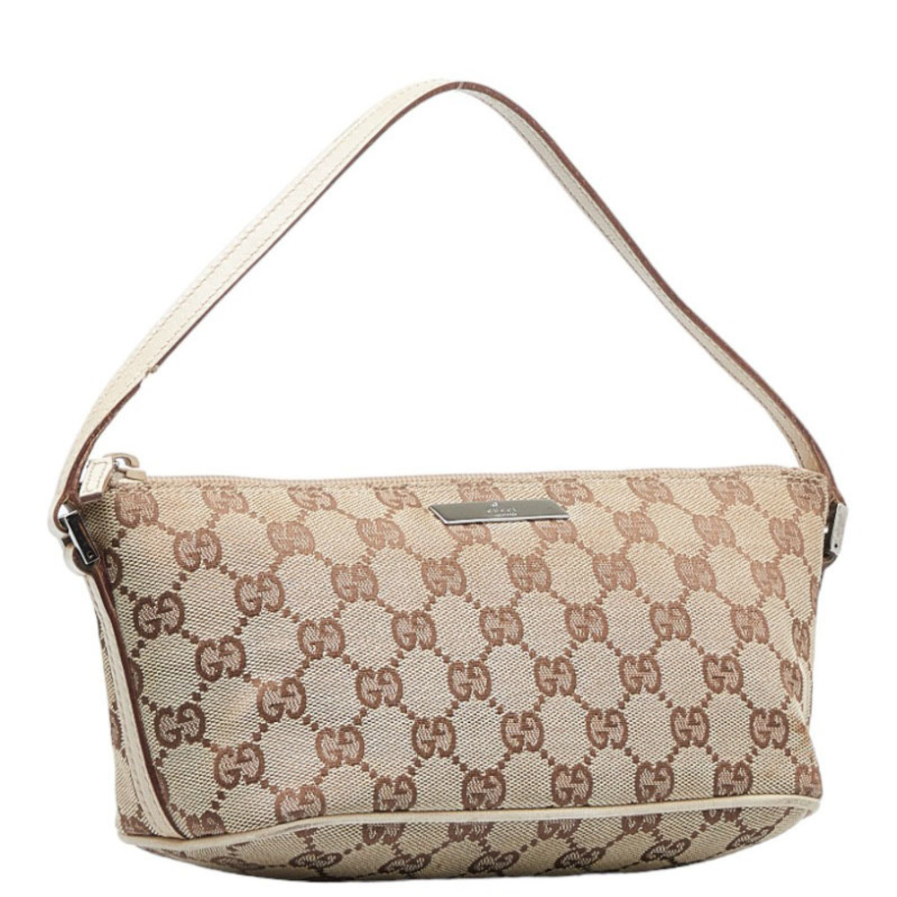 GUCCI-Boat-Bag-GG-Monogram-Canvas-Leather-Pouch-Beige-Brown-07198