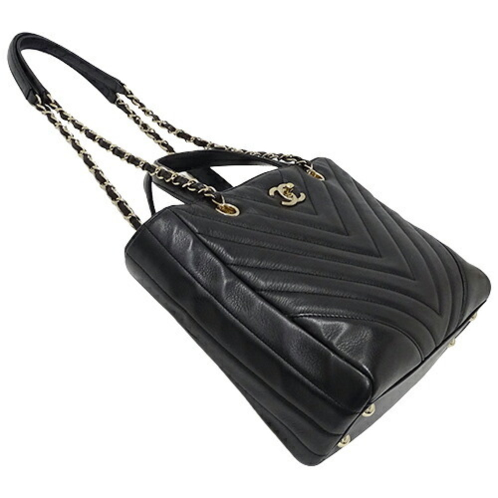 CHANEL Shoulder Bag V-stitch Chain bag lambskin Black Women Used