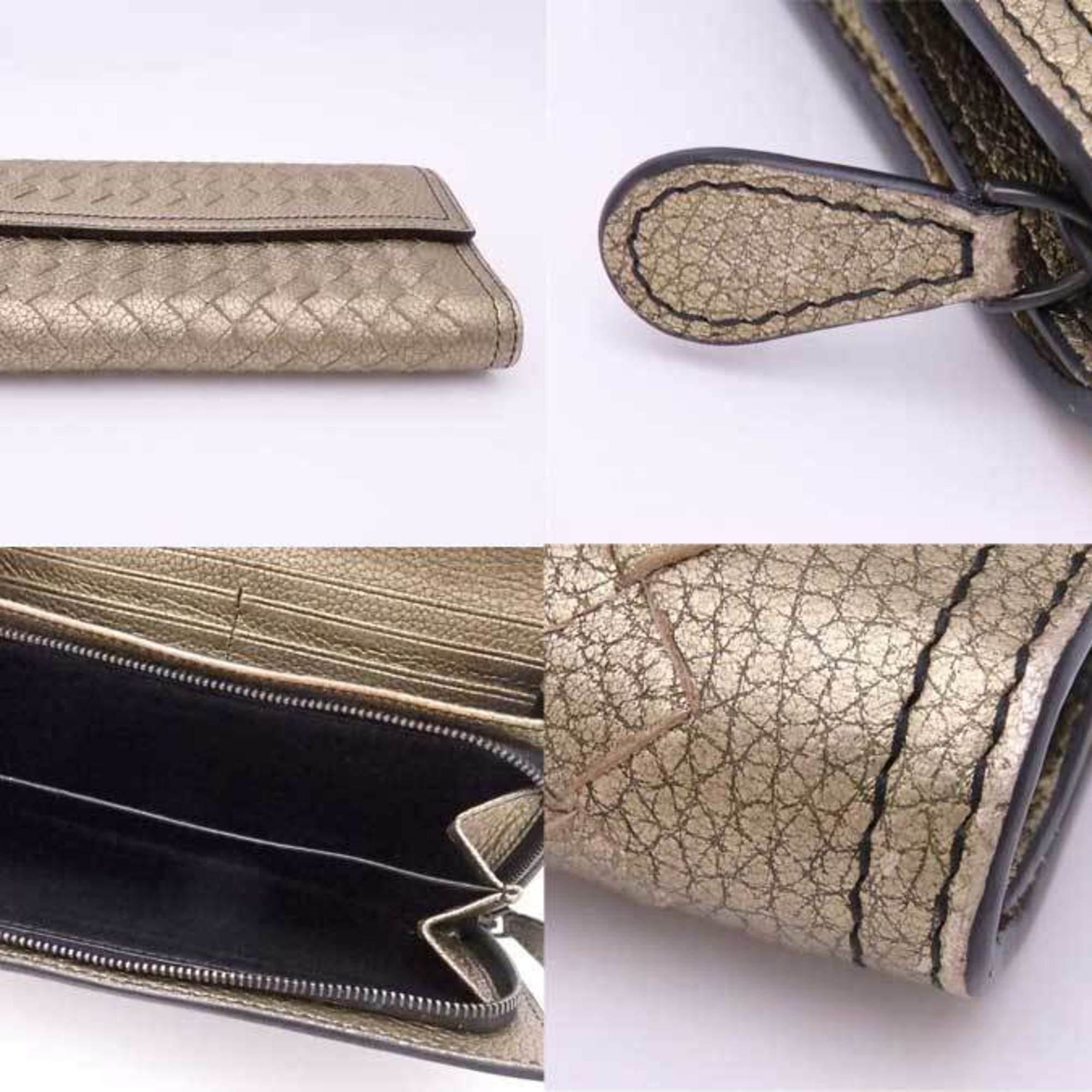 Bottega Veneta BOTTEGAVENETA long wallet intrecciato leather gold unisex