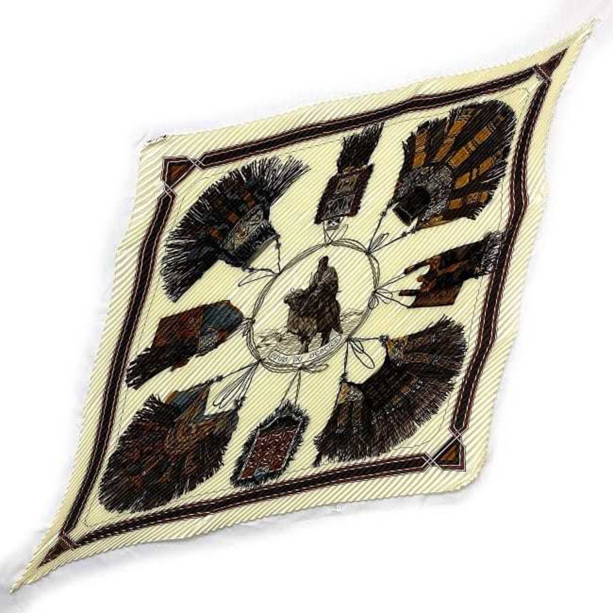 Hermes pleated scarf muffler white brown desert neck silk 100% HERMES EUIRS DU DESERT ladies