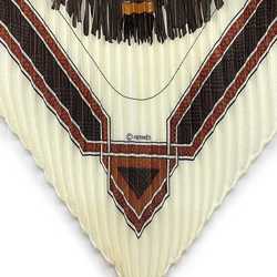 Hermes pleated scarf muffler white brown desert neck silk 100% HERMES EUIRS DU DESERT ladies