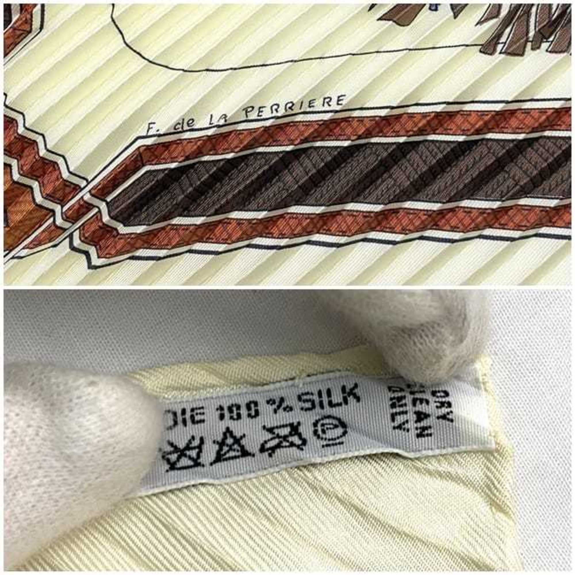 Hermes pleated scarf muffler white brown desert neck silk 100% HERMES EUIRS DU DESERT ladies