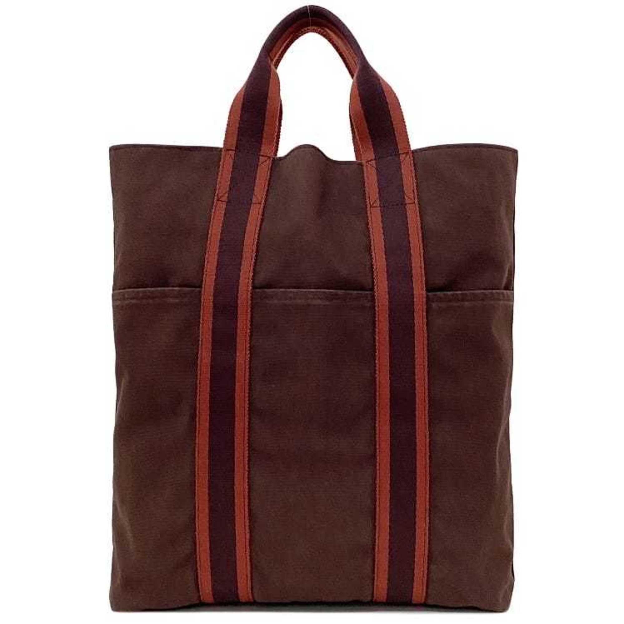 Hermes tote bag Kabas Bordeaux red cotton canvas HERMES stripe wine ladies' men's