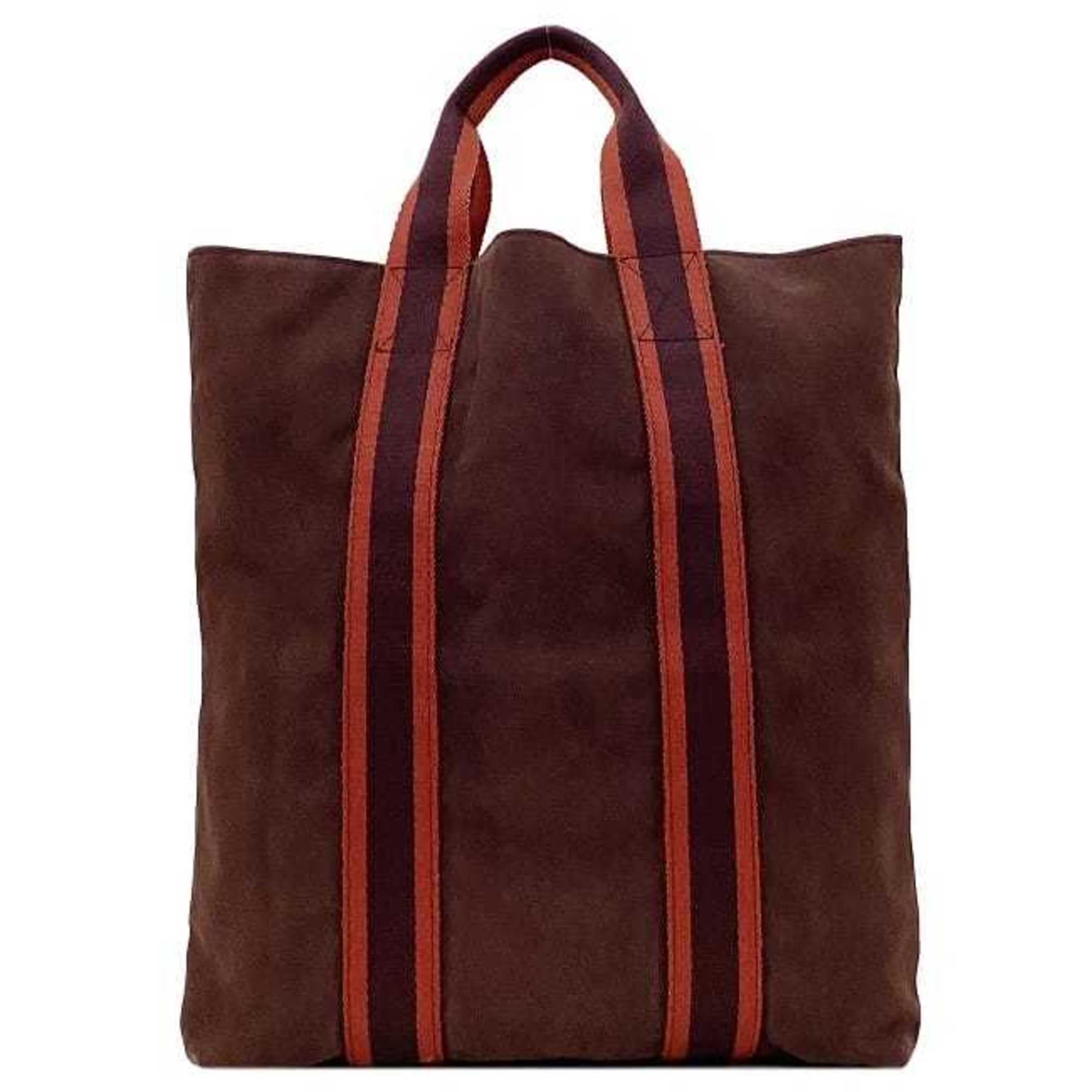 Hermes tote bag Kabas Bordeaux red cotton canvas HERMES stripe wine ladies' men's