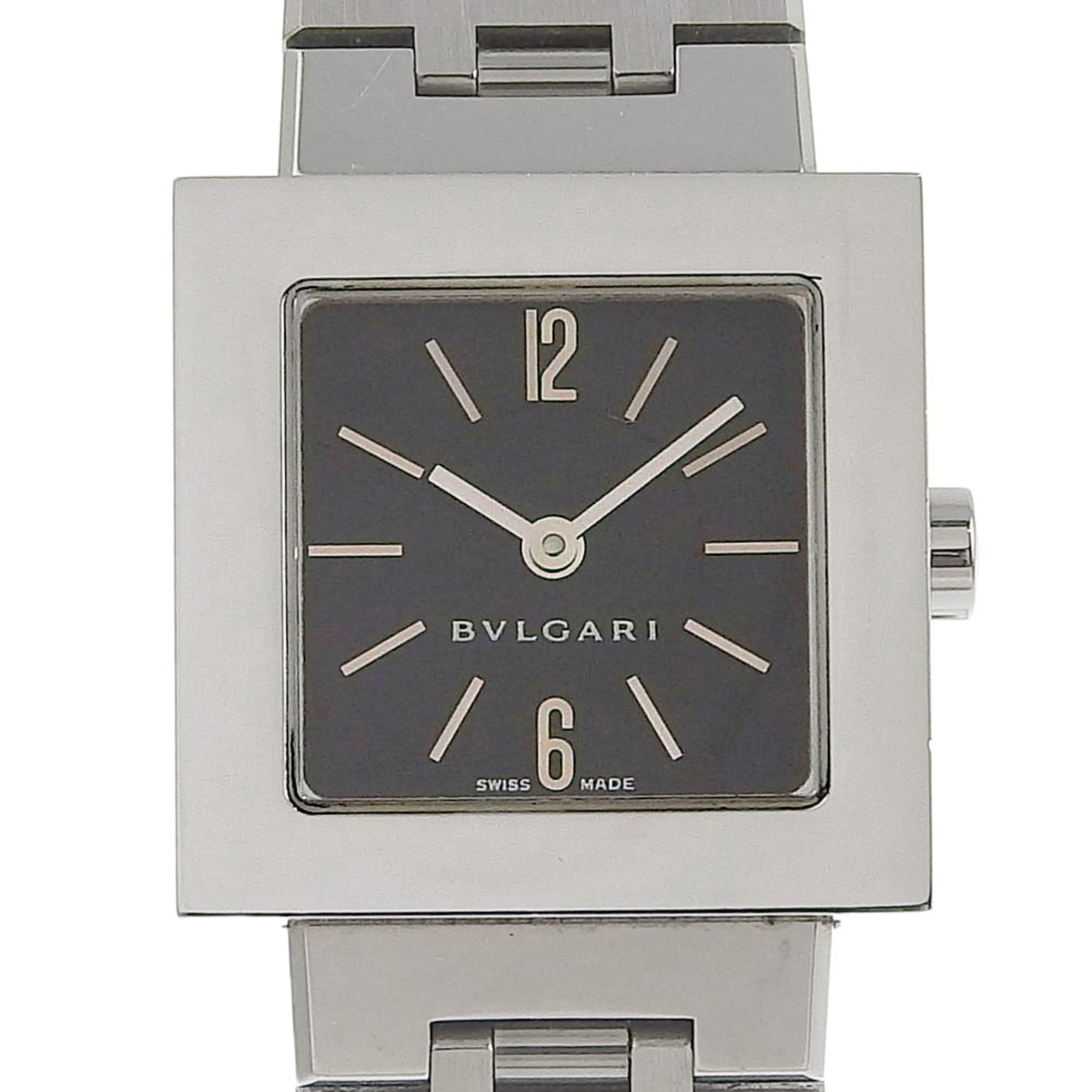 BVLGARI Bulgari Quadrado watch SQ22SS stainless steel silver quartz analog display ladies black dial