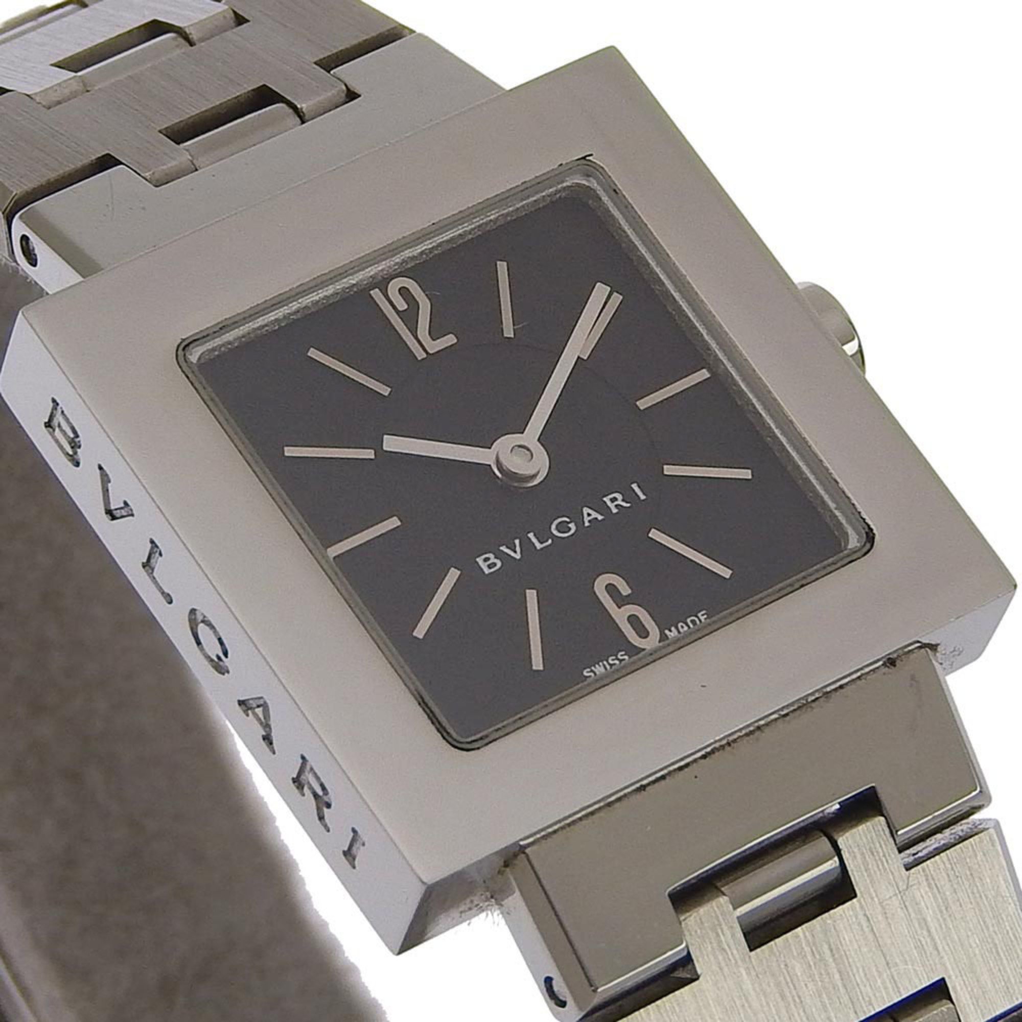 BVLGARI Bulgari Quadrado watch SQ22SS stainless steel silver quartz analog display ladies black dial