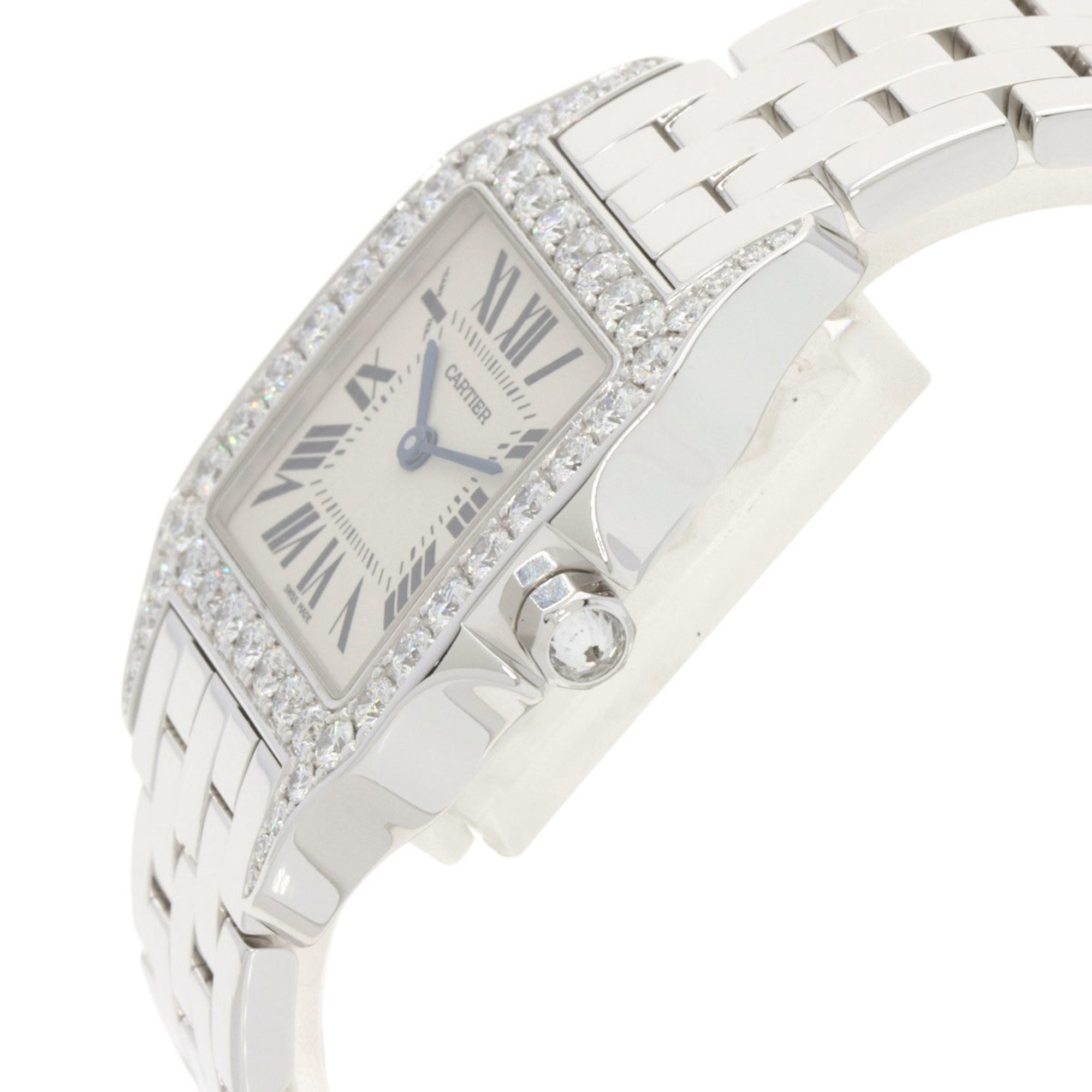 Cartier WF9004Y8 Santos Demoiselle LM Bezel Diamond Watch K18 White Gold K18WG Women's CARTIER