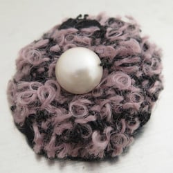 CHANEL brooch corsage tweed pink x black white ladies