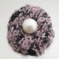 CHANEL brooch corsage tweed pink x black white ladies