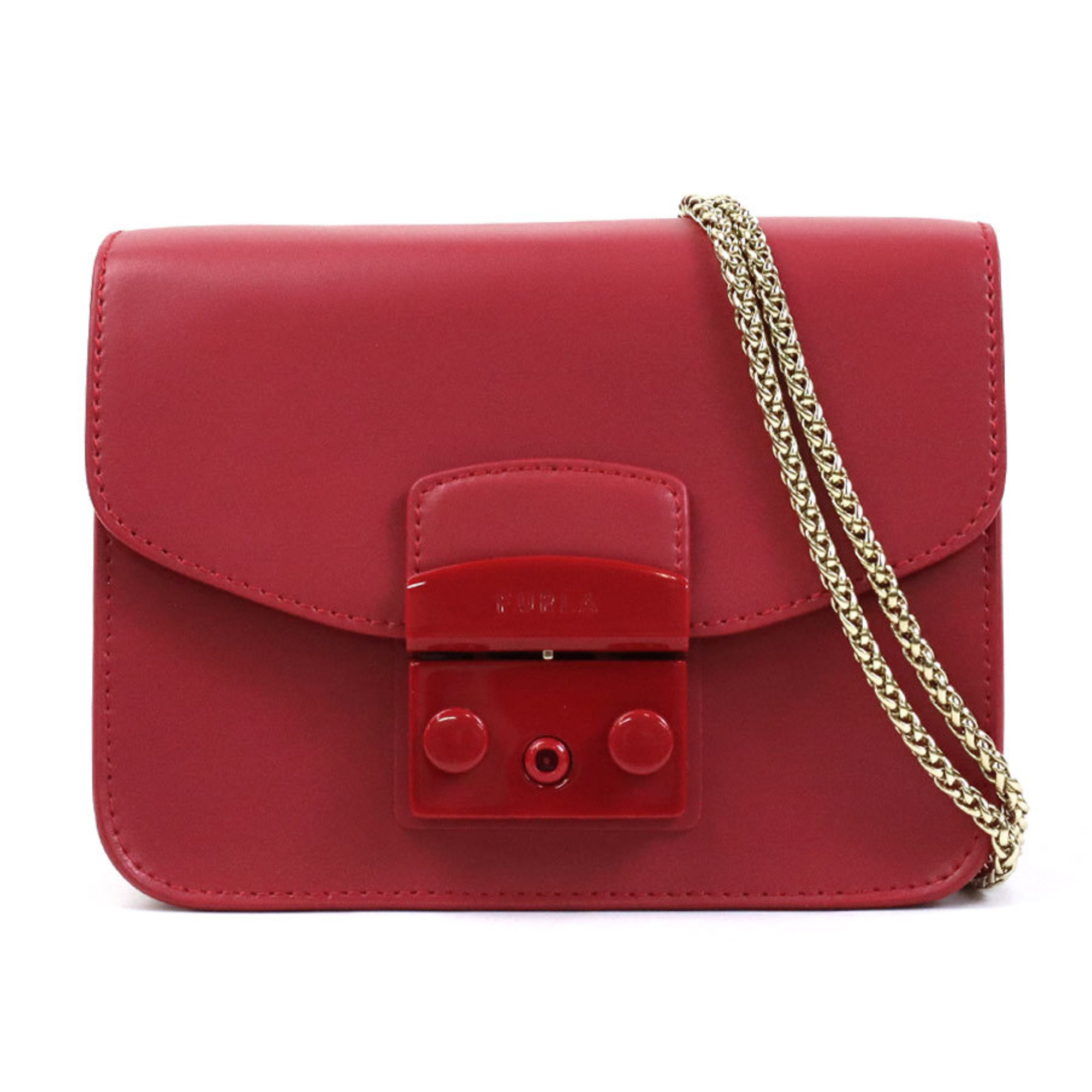 Furla Crossbody Shoulder Bag Leather Red Women's