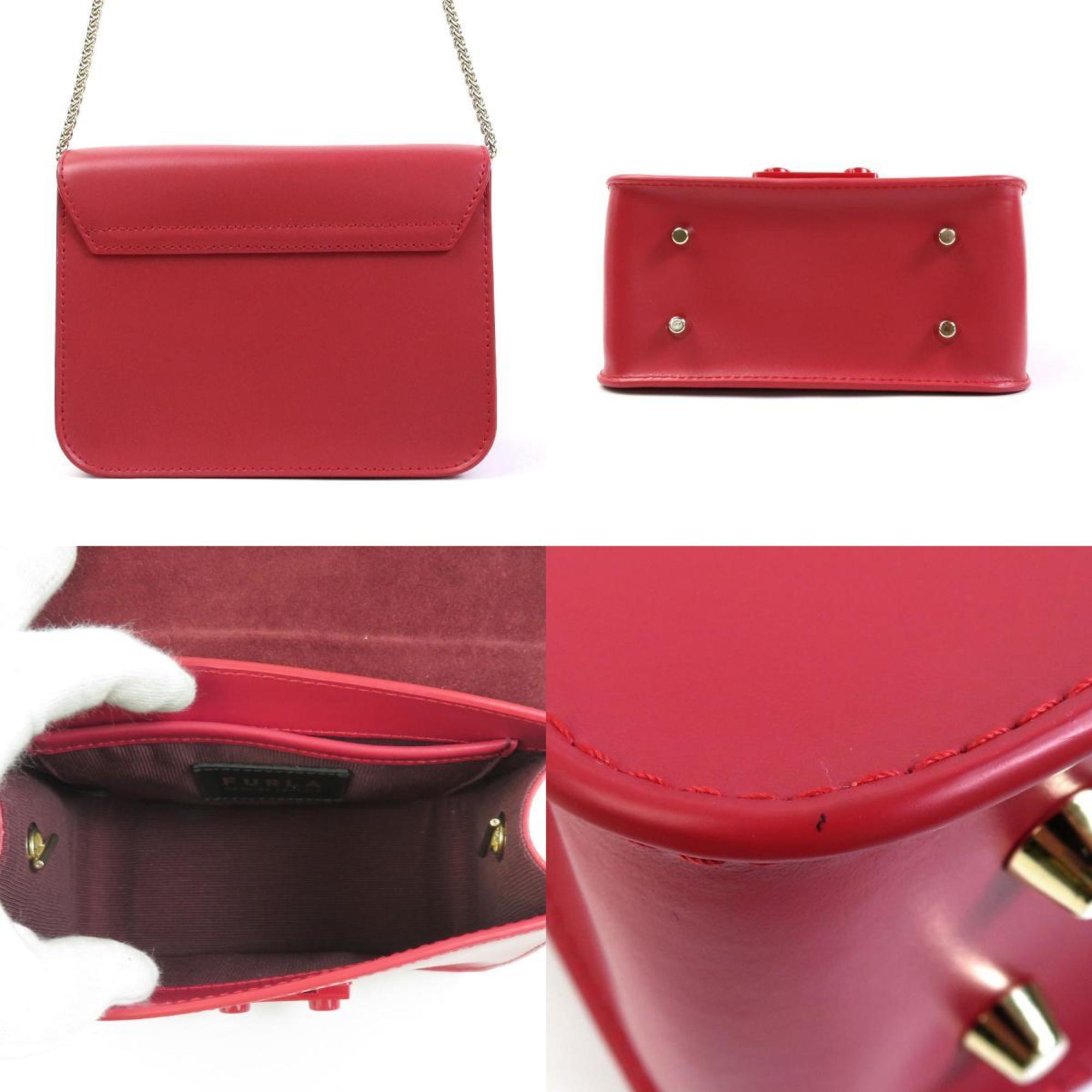 Furla Crossbody Shoulder Bag Leather Red Women's