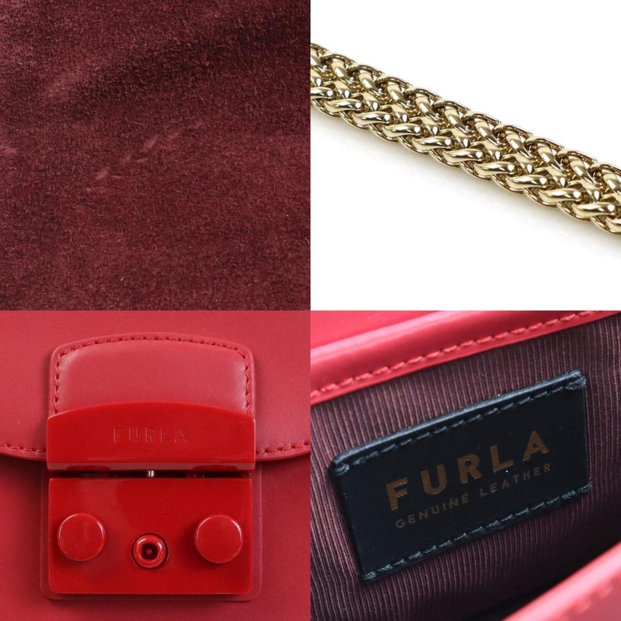 Furla Crossbody Shoulder Bag Leather Red Women's