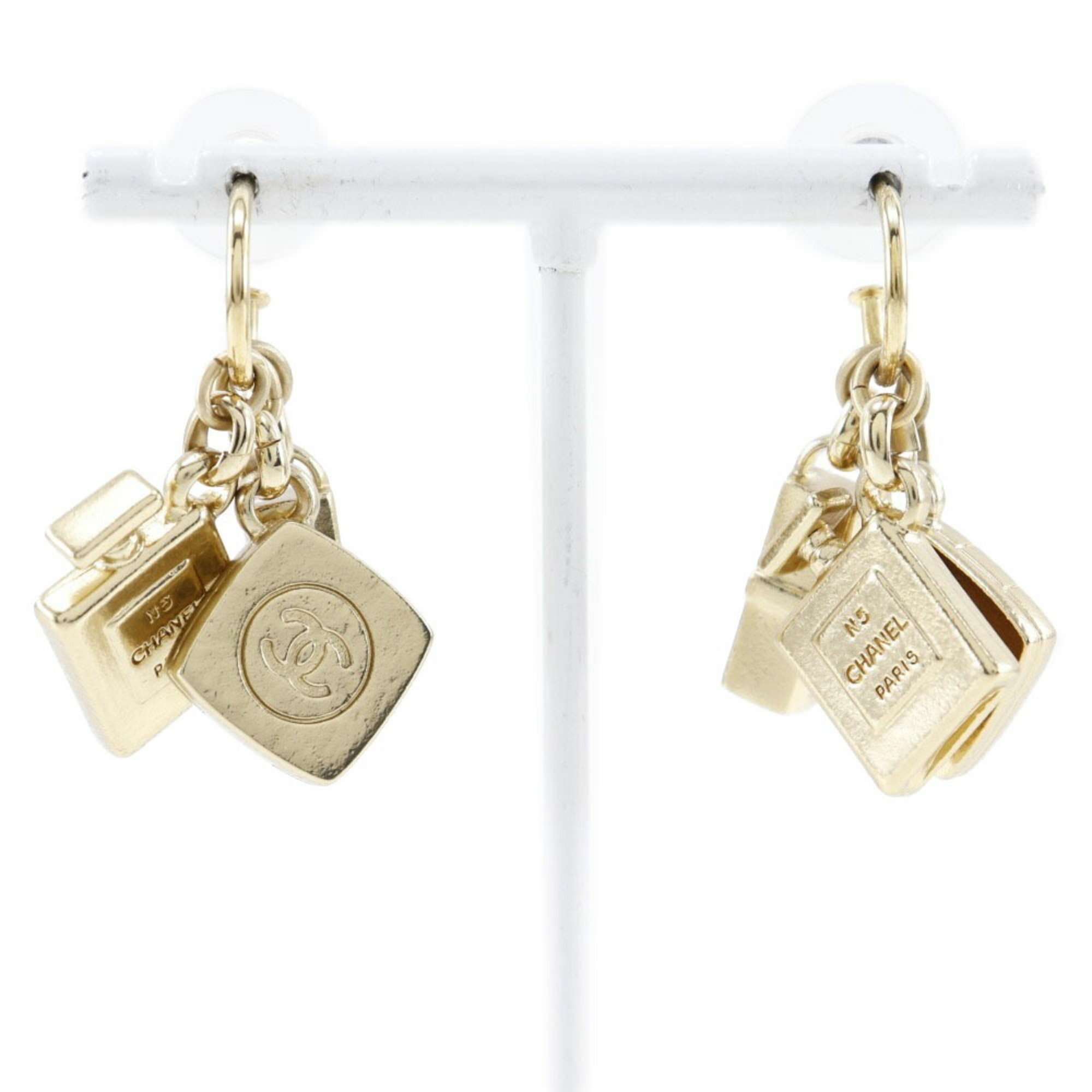 CHANEL Chanel 3P charm earrings here mark swing gold plated ladies