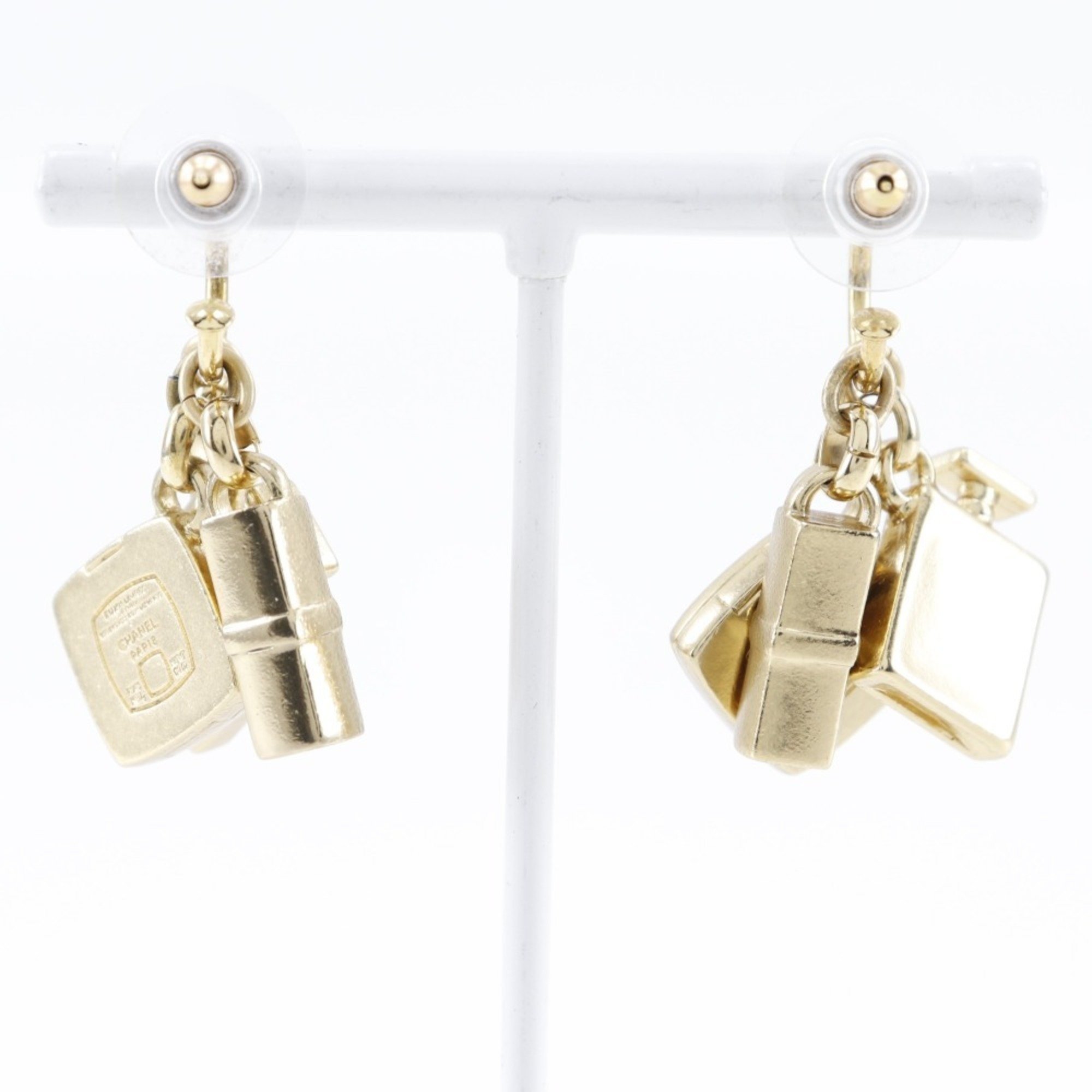 CHANEL Chanel 3P charm earrings here mark swing gold plated ladies