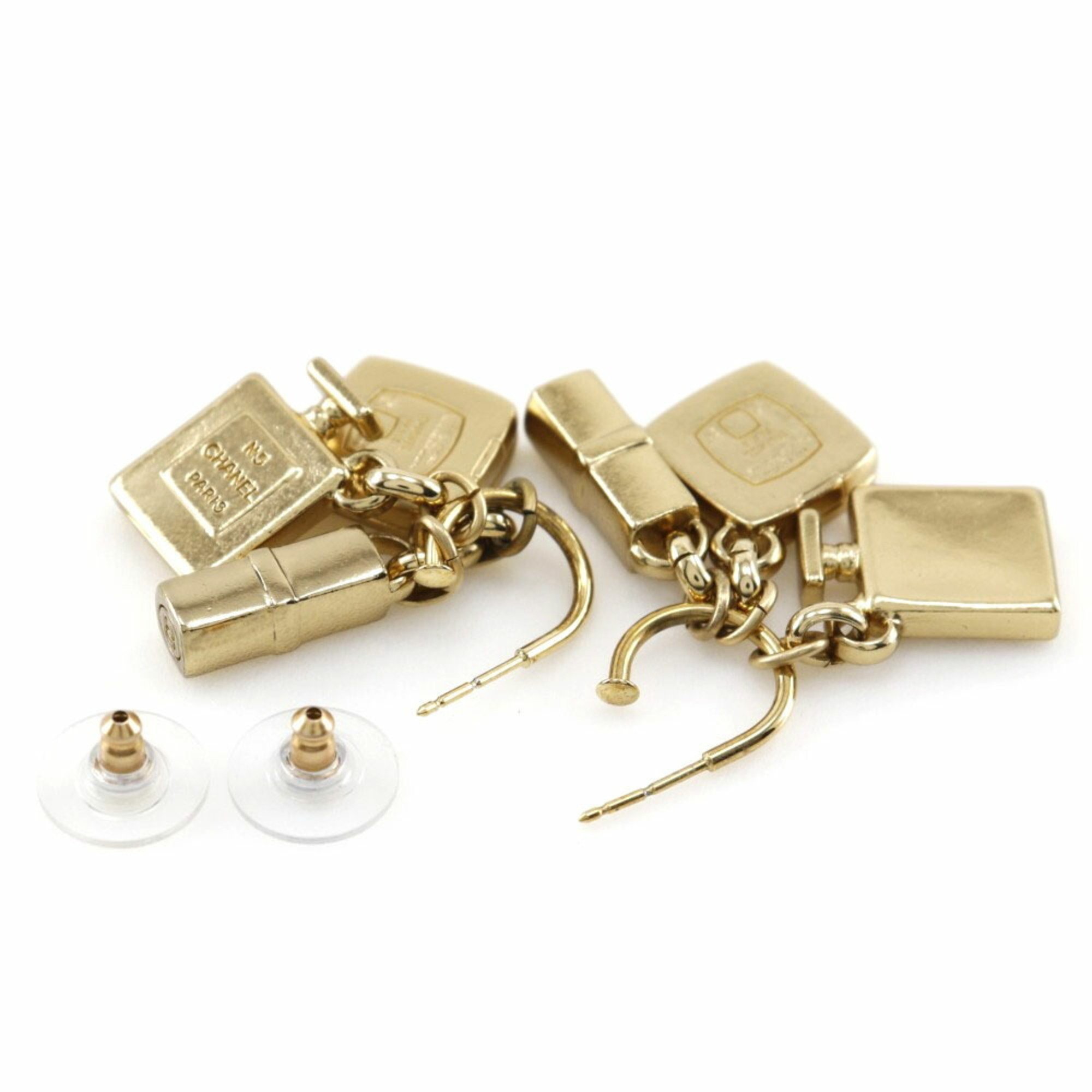 CHANEL Chanel 3P charm earrings here mark swing gold plated ladies