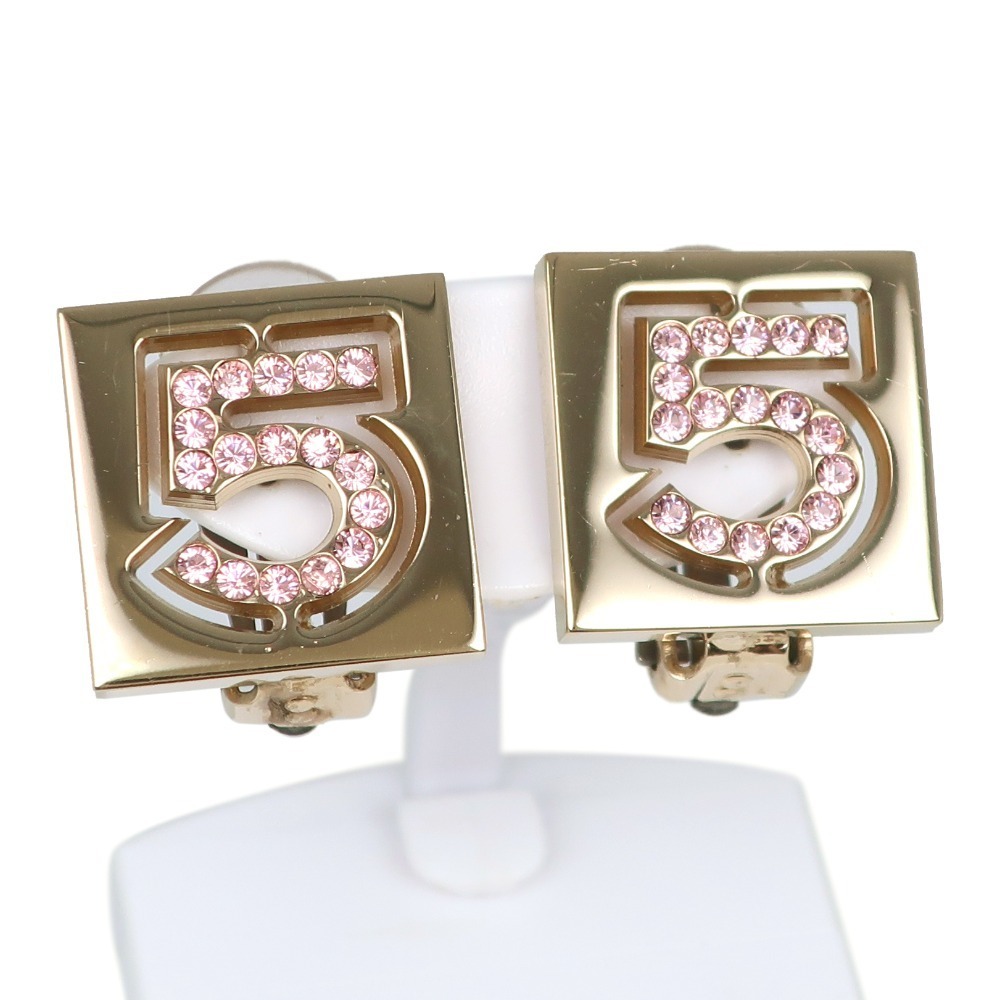 CHANEL Chanel No.5 Earrings Gold Plated x Rhinestone Pink Ladies
