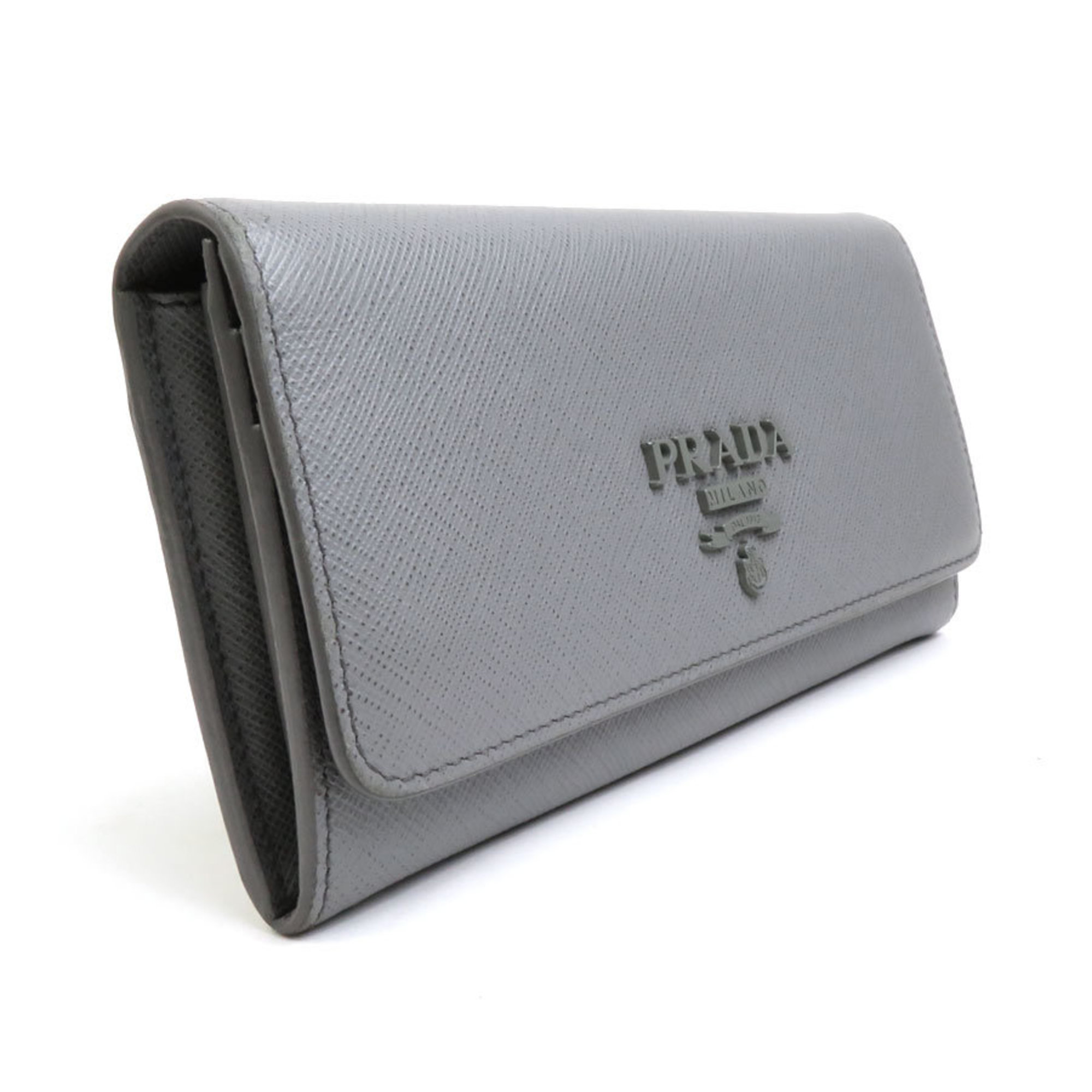 Prada PRADA bi-fold long wallet leather gray unisex 1MH132