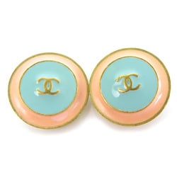 Chanel CHANEL Earrings Cocomark Metal/Enamel Gold/Blue/Pink Beige Women's