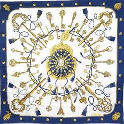 Hermes HERMES Scarf Carre 90 Silk Navy/White/Gold Women's