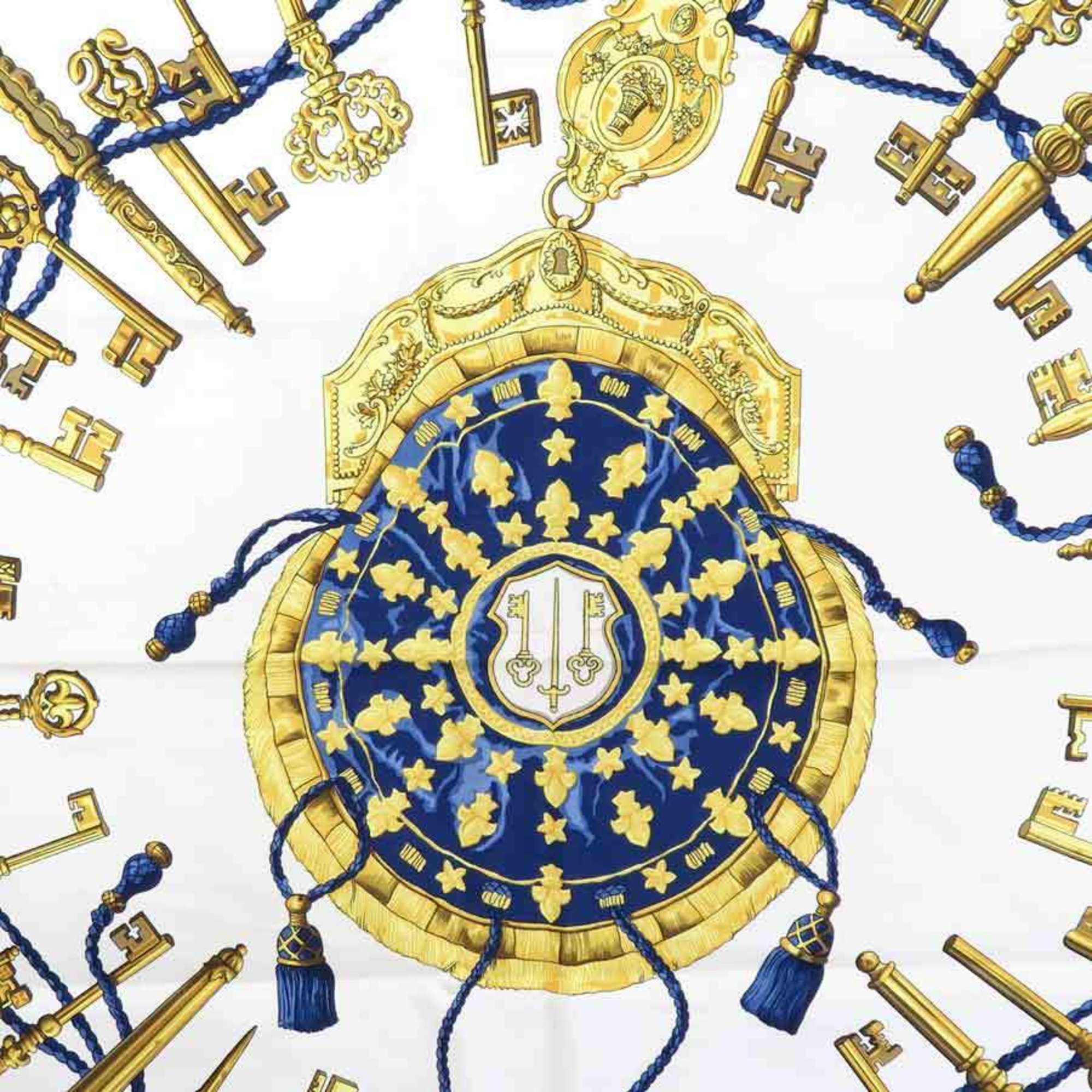 Hermes HERMES Scarf Carre 90 Silk Navy/White/Gold Women's