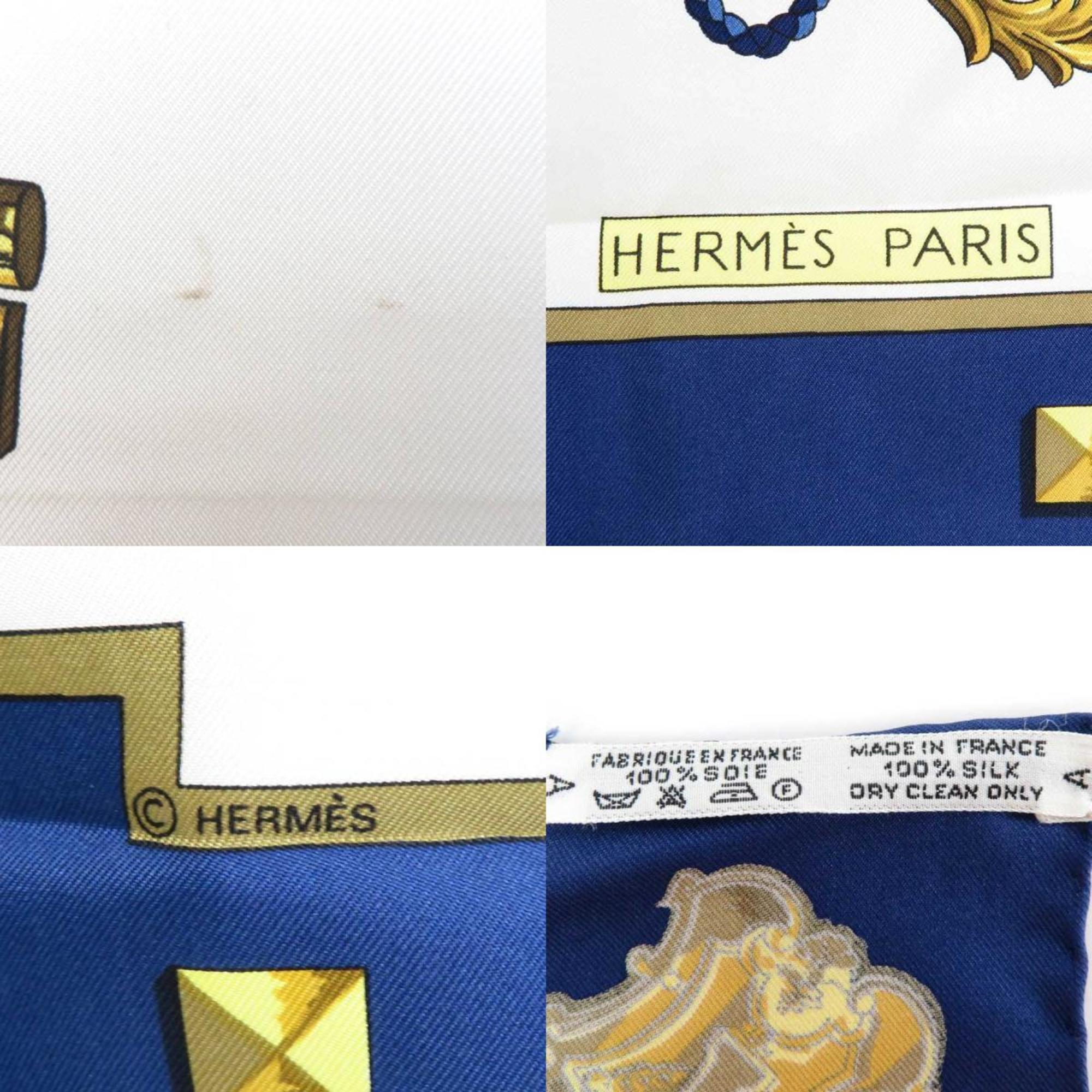 Hermes HERMES Scarf Carre 90 Silk Navy/White/Gold Women's