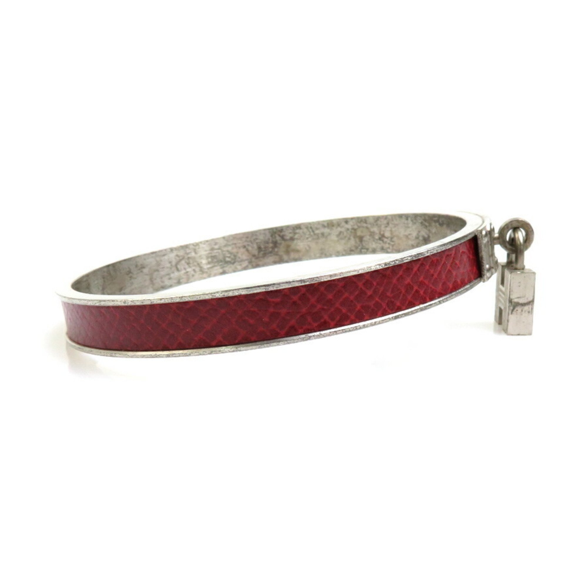 Hermes HERMES bangle bracelet H cadena charm metal/leather matte silver/dark red ladies