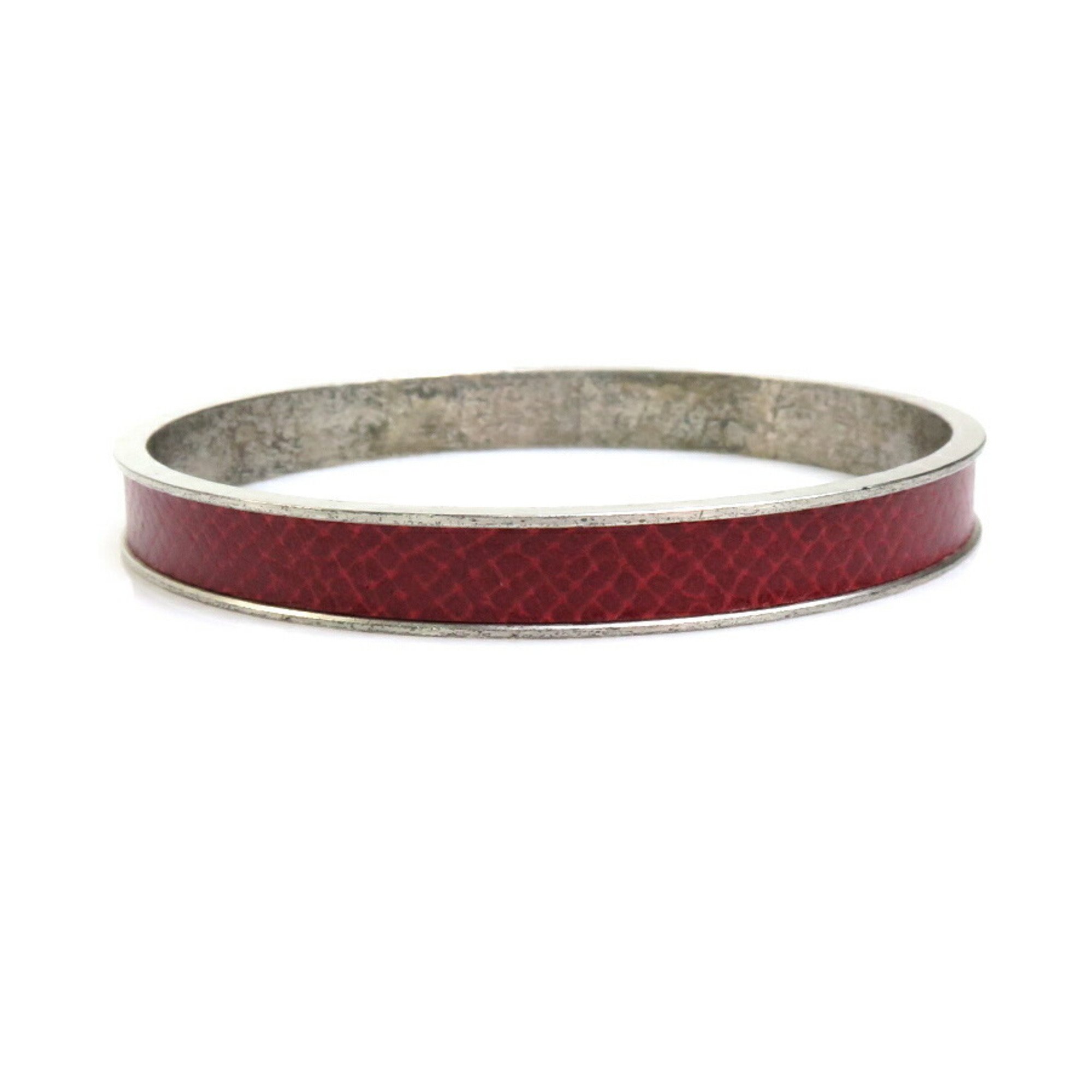 Hermes HERMES bangle bracelet H cadena charm metal/leather matte silver/dark red ladies