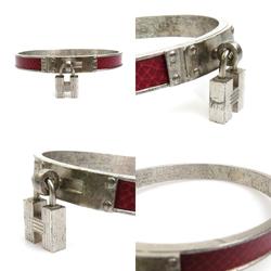Hermes HERMES bangle bracelet H cadena charm metal/leather matte silver/dark red ladies