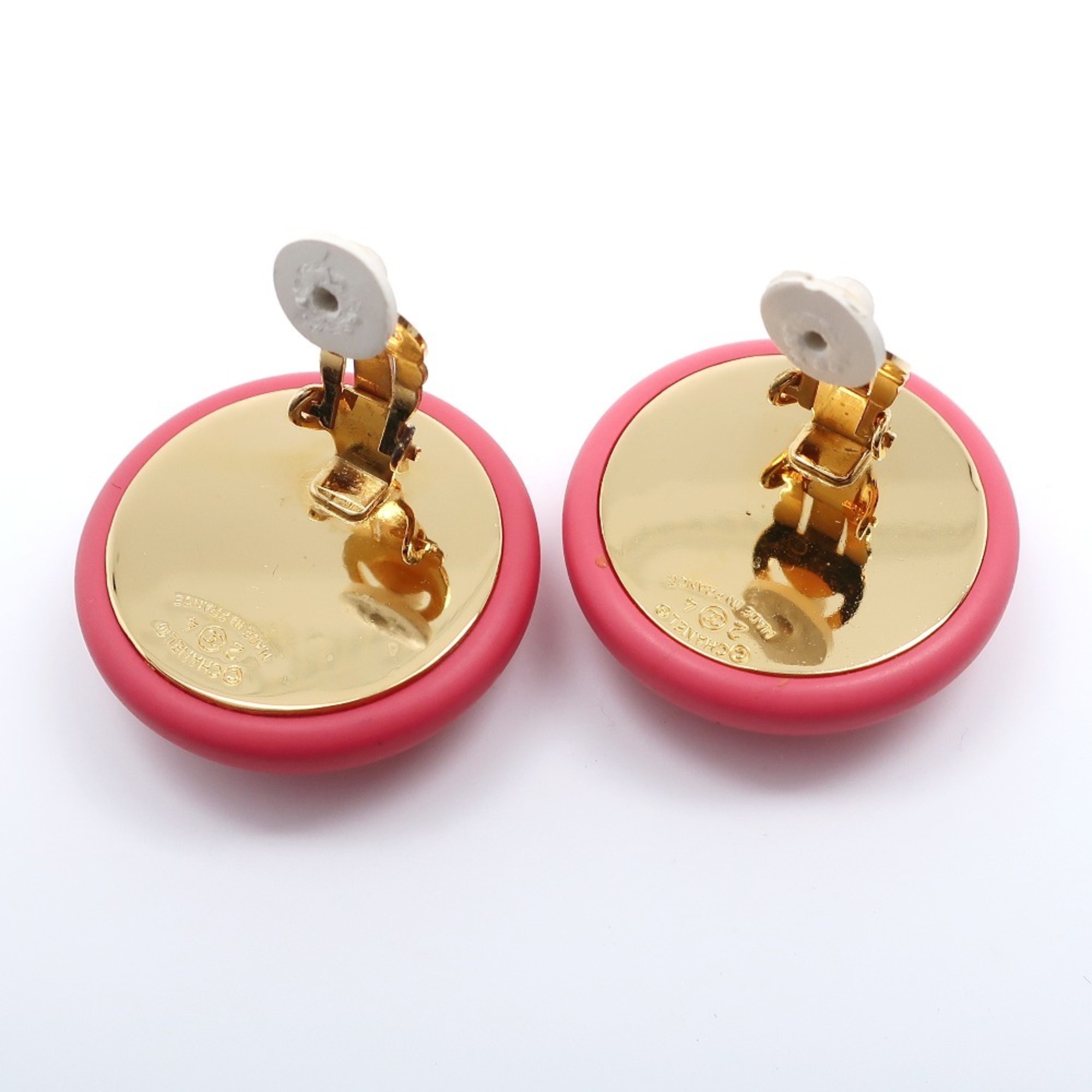 CHANEL Chanel here mark earrings vintage gold plated pink 24 ladies