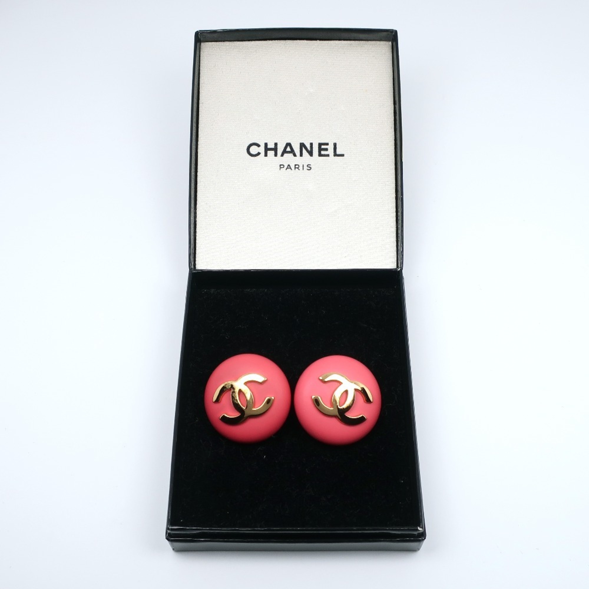 CHANEL Chanel here mark earrings vintage gold plated pink 24 ladies