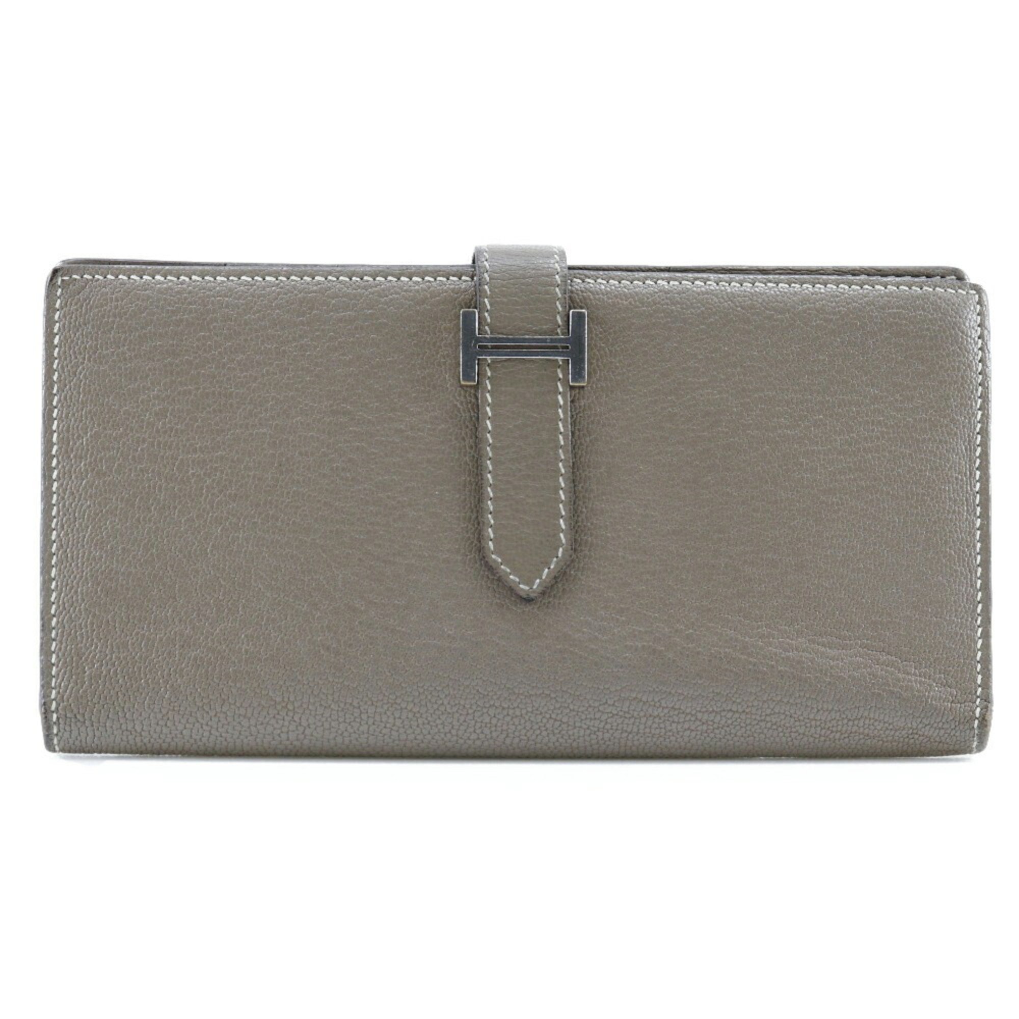 HERMES Hermes Bearn Souffle Long Wallet Chevre Etoupe Silver Metal Fittings T Women's