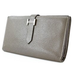 HERMES Hermes Bearn Souffle Long Wallet Chevre Etoupe Silver Metal Fittings T Women's