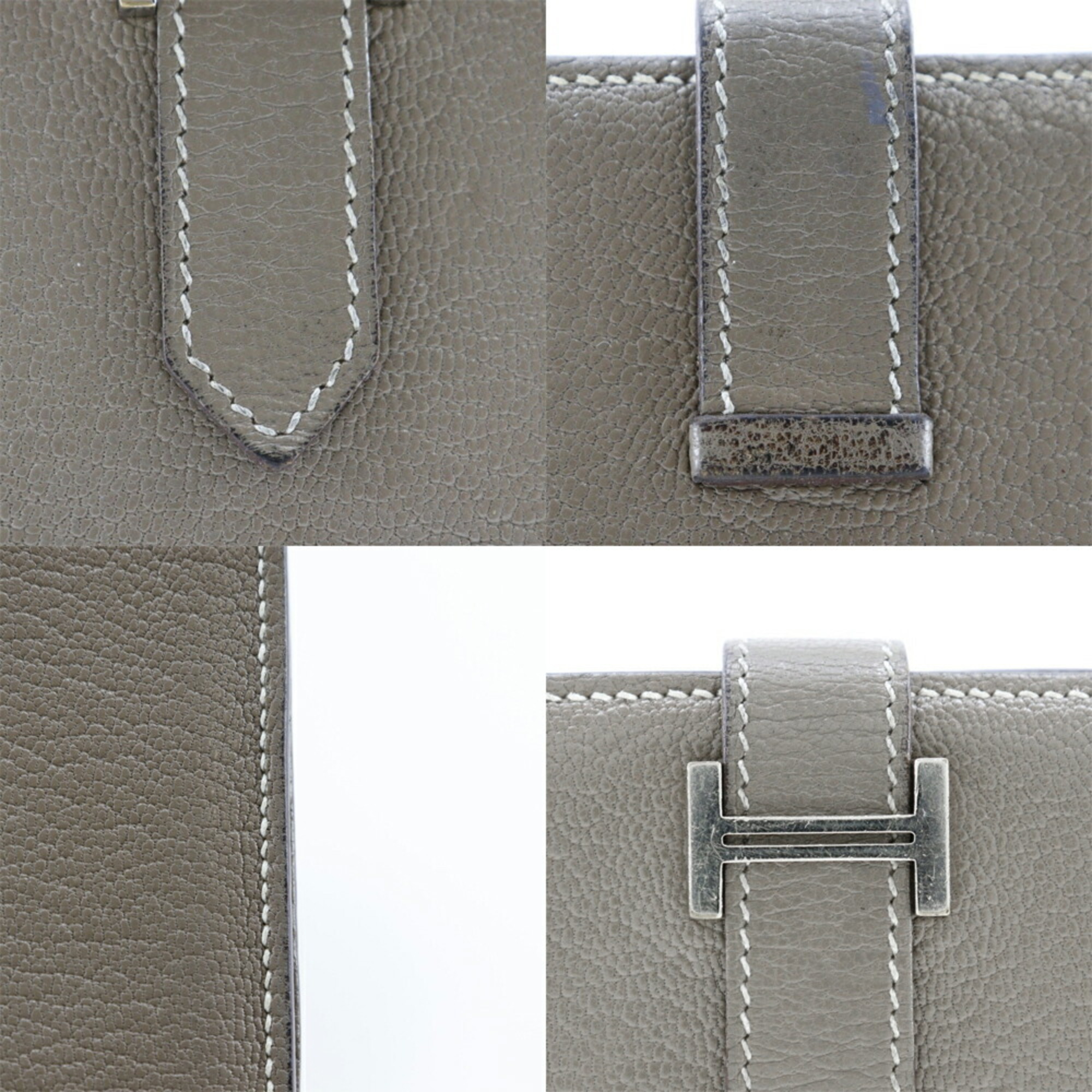 HERMES Hermes Bearn Souffle Long Wallet Chevre Etoupe Silver Metal Fittings T Women's