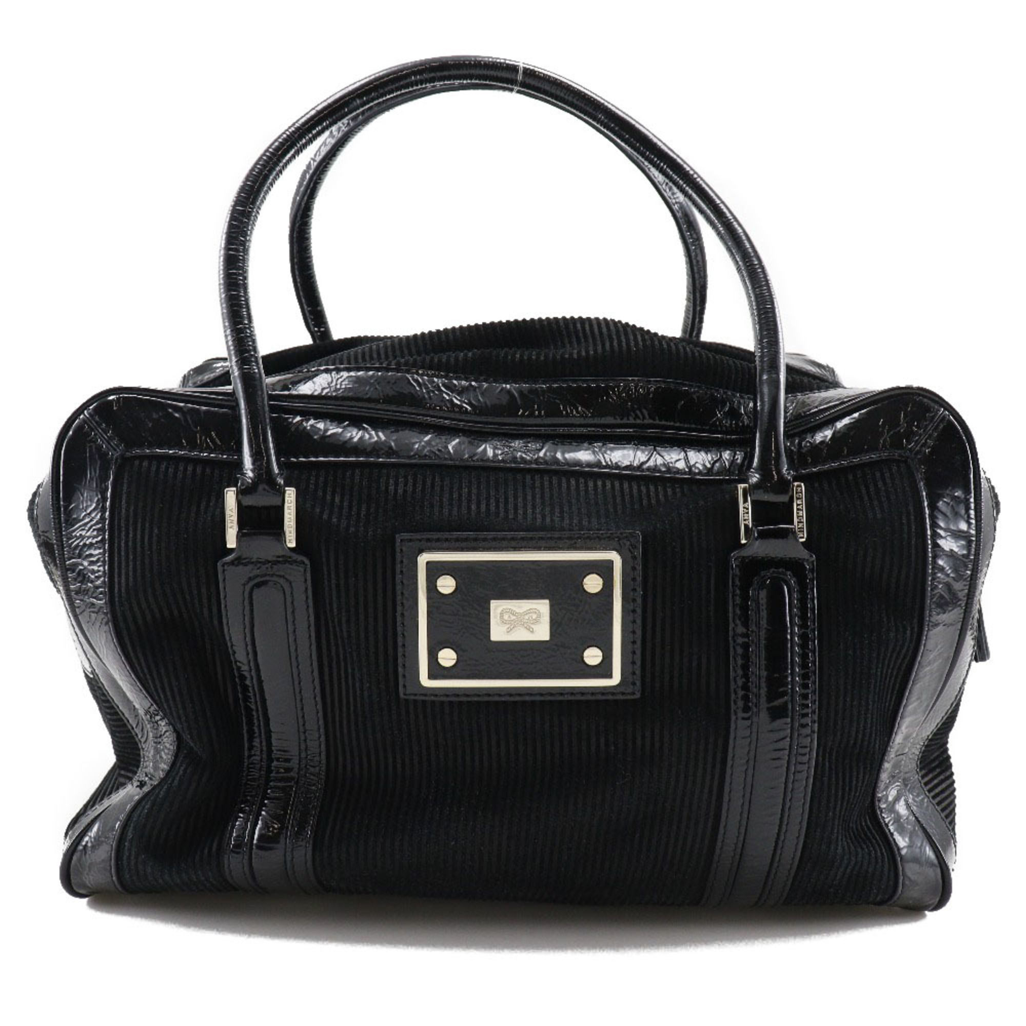 Anya Hindmarch Boston Bag Suede x Enamel Black Ladies