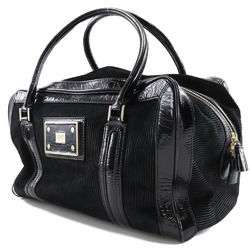 Anya Hindmarch Boston Bag Suede x Enamel Black Ladies