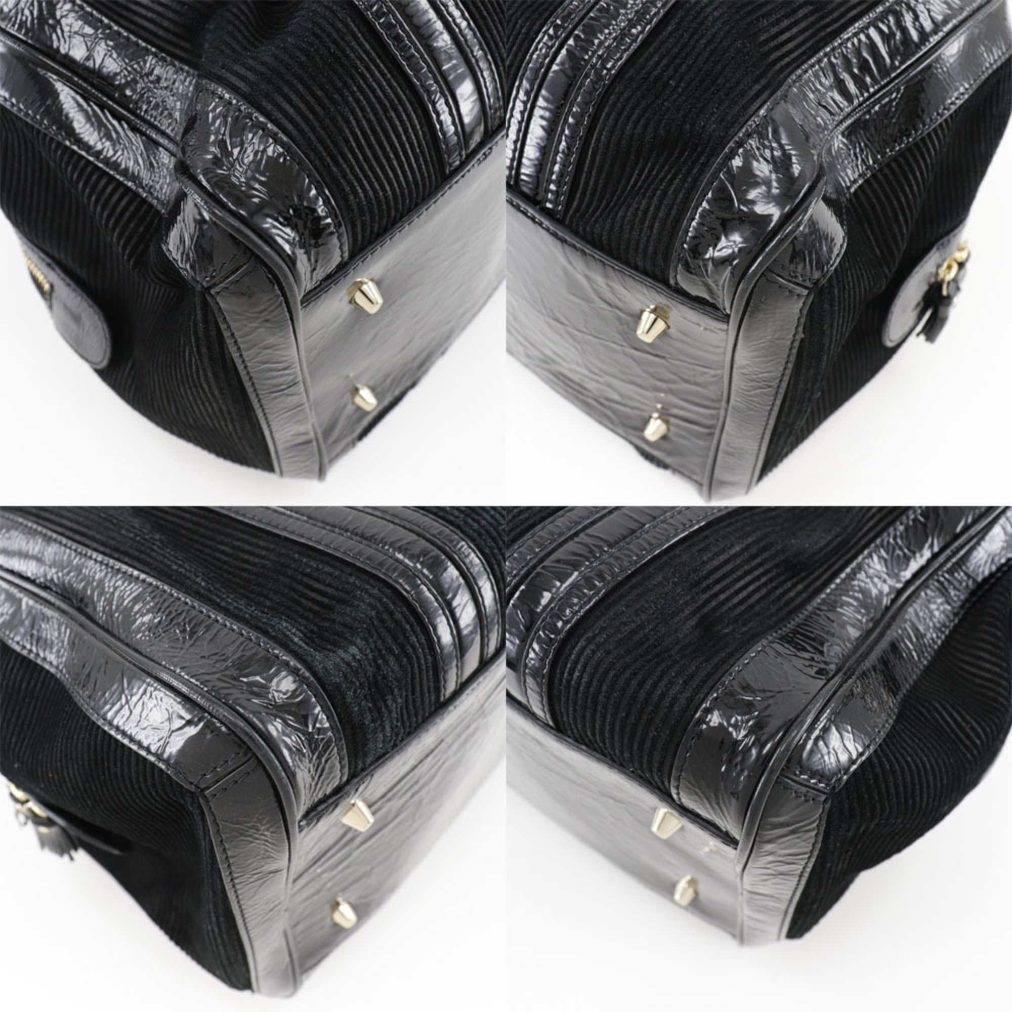 Anya Hindmarch Boston Bag Suede x Enamel Black Ladies