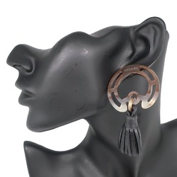 HERMES Hermes Trotter Earrings Buffalo Horn x Lambskin Black/Gray Ladies