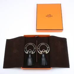 HERMES Hermes Trotter Earrings Buffalo Horn x Lambskin Black/Gray Ladies