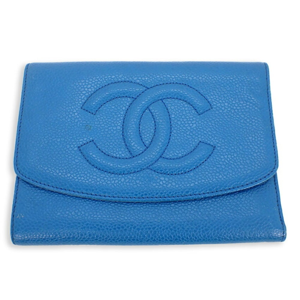  CHANEL A84068 Boy Chanel CC Coco Mark Compact Wallet, Tri-Fold  Wallet, Caviar Skin, Women's, Used, Blue / Antique Gold Metal Fittings  Indicated Color: Mint Blue : Clothing, Shoes & Jewelry