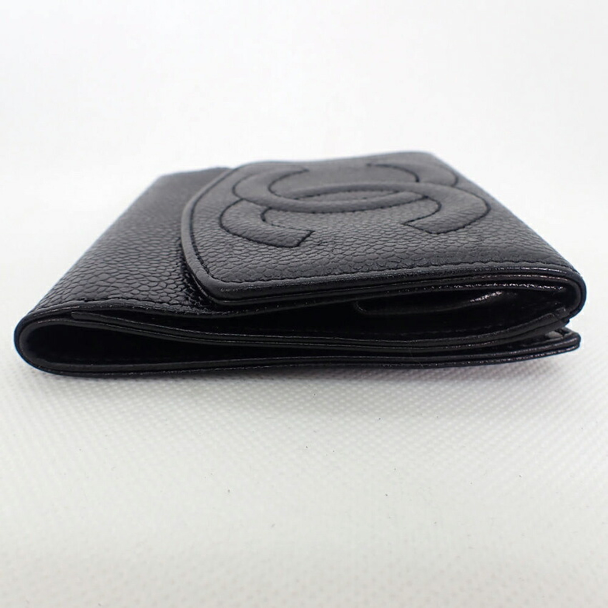 CHANEL Chanel caviar skin black trifold wallet
