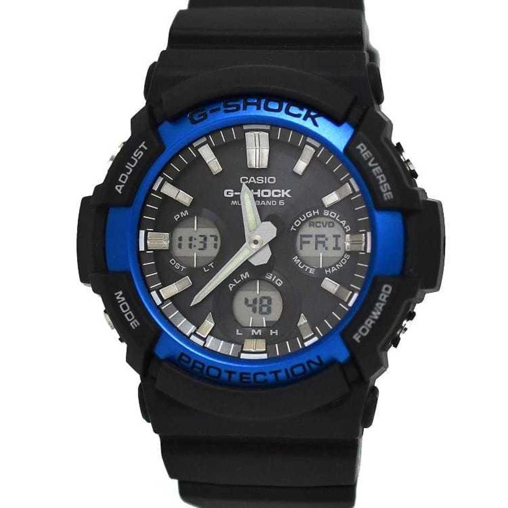 Casio watch black blue G-Shock GAW-100B radio clock rubber SS